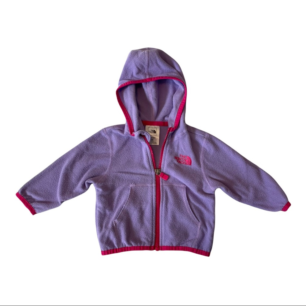 The North Face Baby Girl Purple Pink Full Zip Fleece Hooded Sweater 3-6 Months